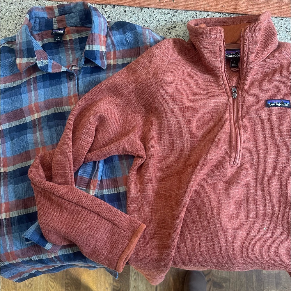 good condition Patagonia fleece and flannel
Flannel size 4.    Fleece size M
